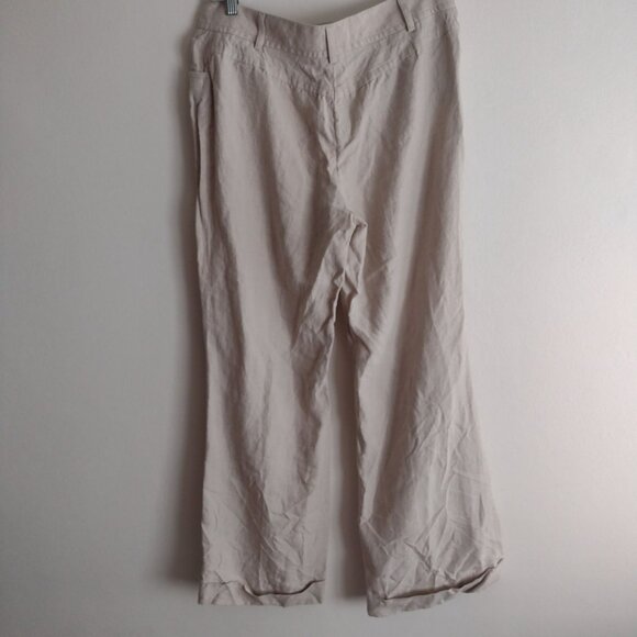 J. Crew Wide Leg Flax Linen Pants 12 Y2K Tan Cuffed Lagenlook Pant - Picture 6 of 8